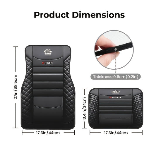 Universal fit PE car floor mats set, 4 pieces, non-slip, durable, elegant pattern design for most vehicles.