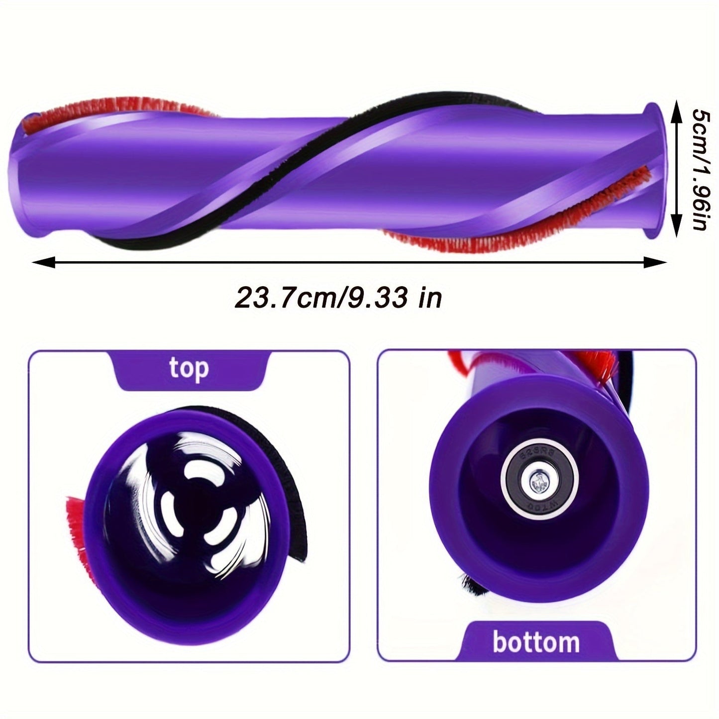 Replacement Roller Brush for Dyson V10 Cordless Vacuum in Durable Purple - Compatible with 3-Prong Drive, Featuring Easy-Attach Design and Red Bristles for Effective Floor Cleaning. Perfect for Cordless Vacuum Cleaner.