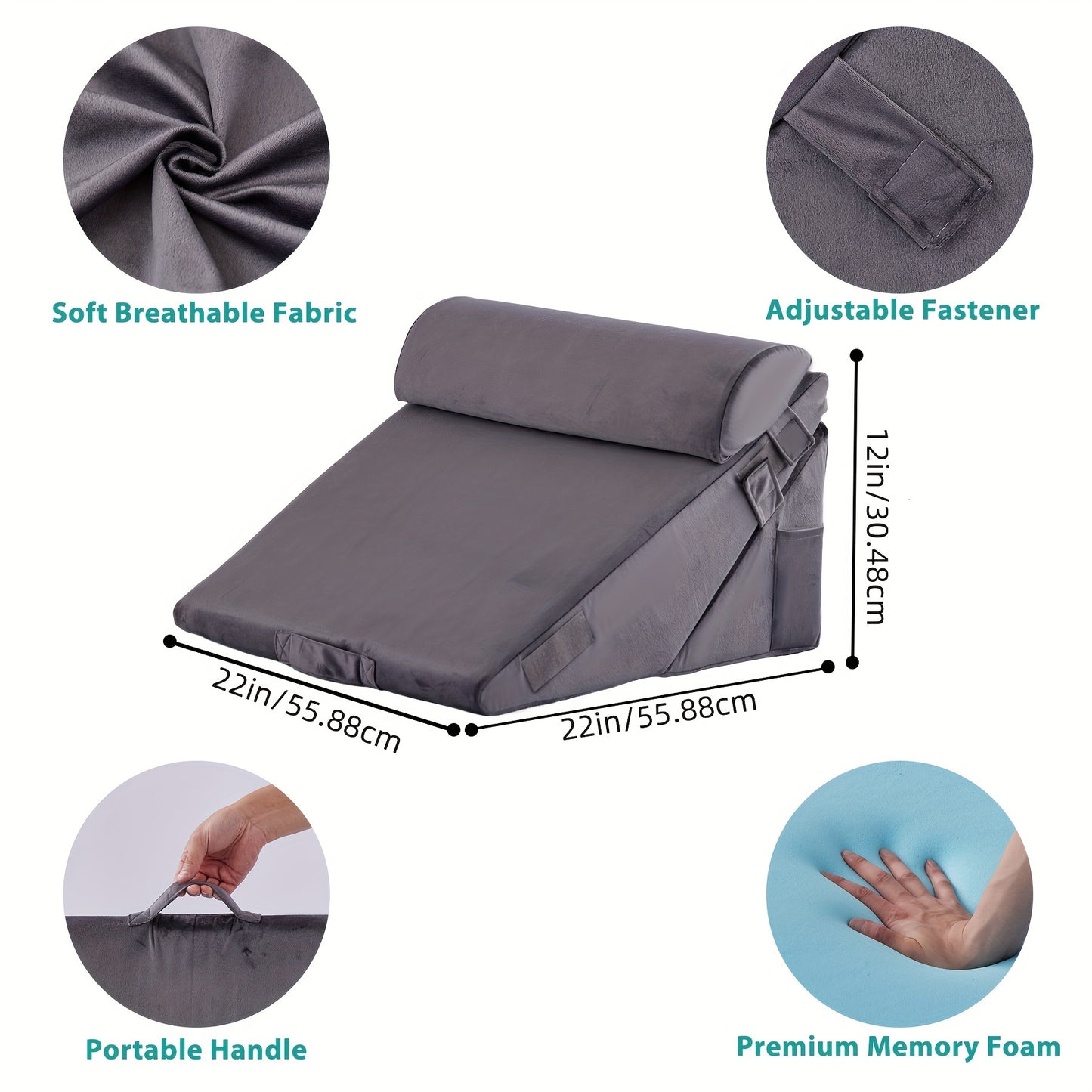 Set of 3 bed wedge pillows for back support after surgery and to prevent acid reflux.