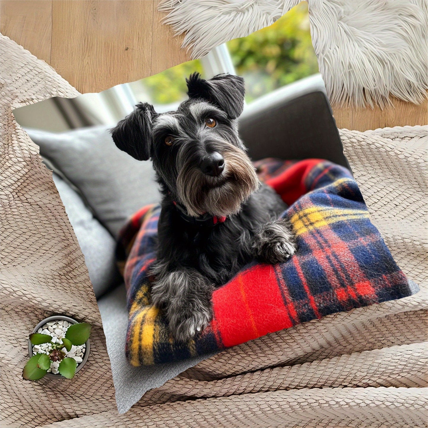 Soft Polyester Scottie Tartan Pet Blanket - Machine Washable, Ideal for Sofa & Bedroom - Cozy 45.72x45.72 cm