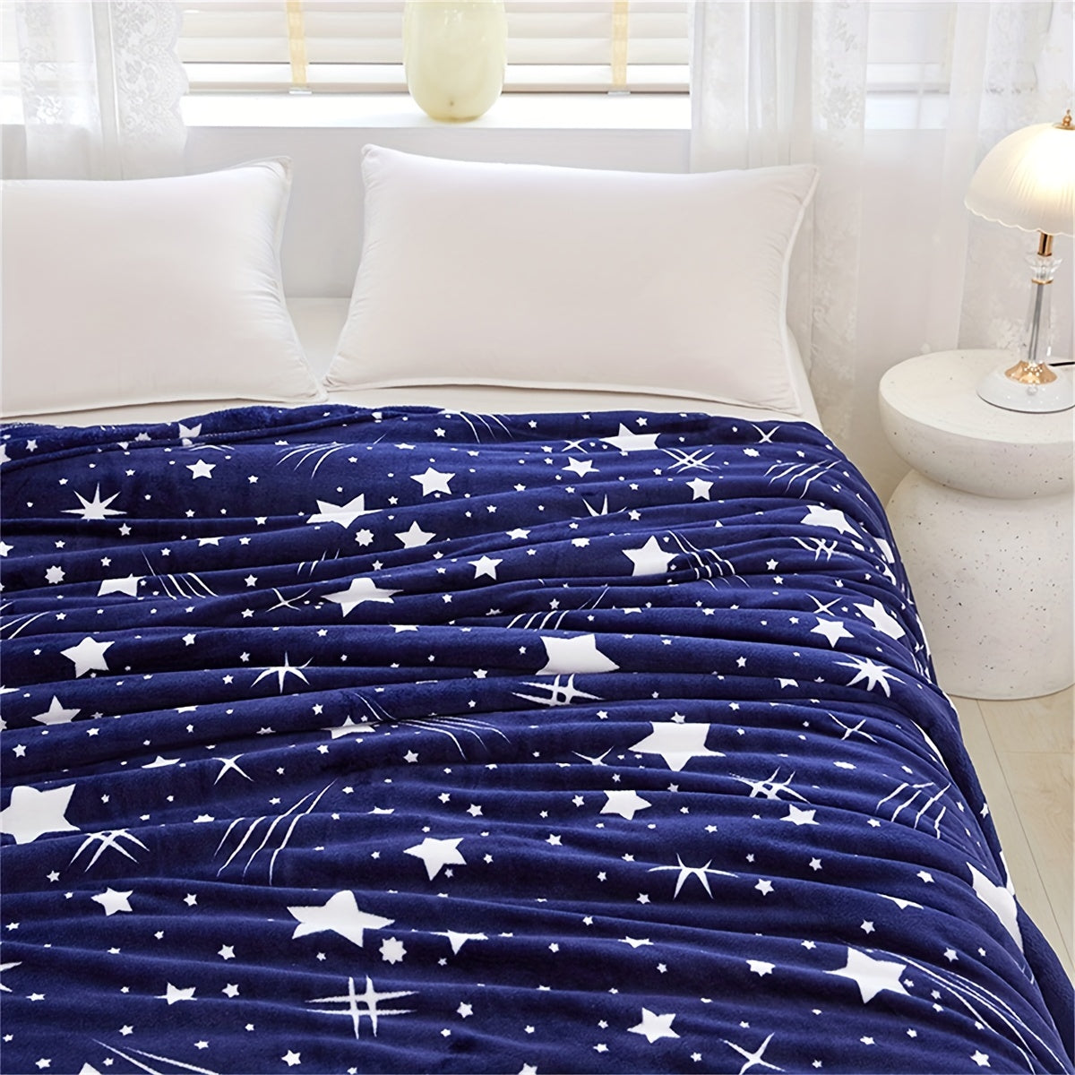 Contemporary Meteor Shower Pattern Flannel Fleece Blanket - Perfect for New Year, Valentine's, Mother's Day, and Back to School! Made from 100% polyester, this blanket is lightweight at 120g and machine washable for easy care. Stay cozy year-round with