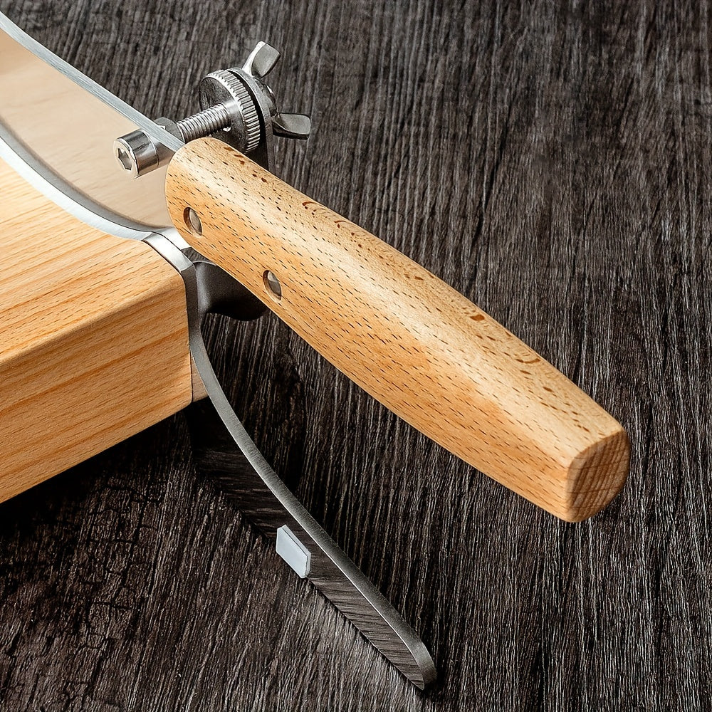 Adjustable Stainless Steel Chinese Medicine Slicer with Rubber Wooden Base and Sharpening Stick - Ideal for Precision Slicing of Herbs and Spices