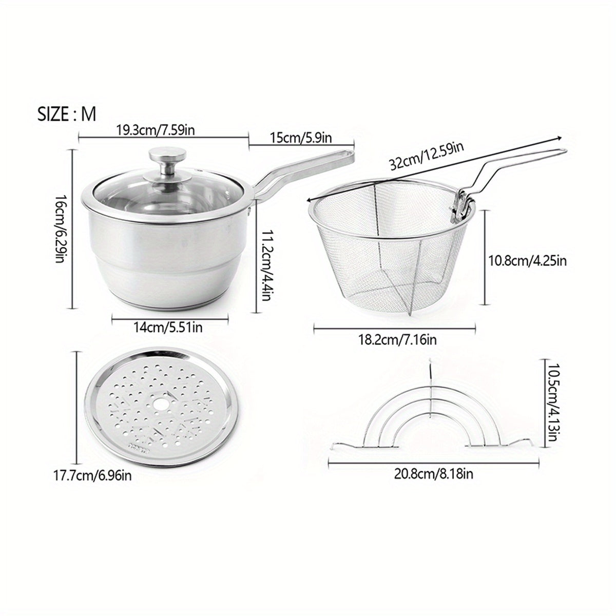 '- Set of 4 Stainless Steel Deep Frying Pans with Strainer Insert
- Versatile Stock Pot for Home Kitchen Cookware Sets