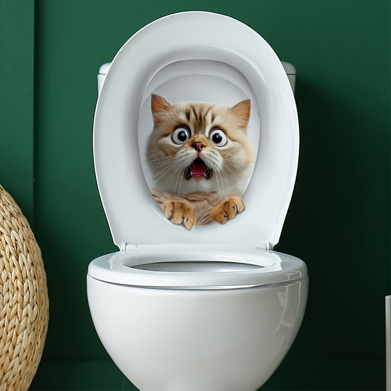 Whimsical toilet sticker featuring a peeking cat adds humor and charm to home decor. Easy to apply on ceramics, single-use with semi-matte finish for a quirky touch.