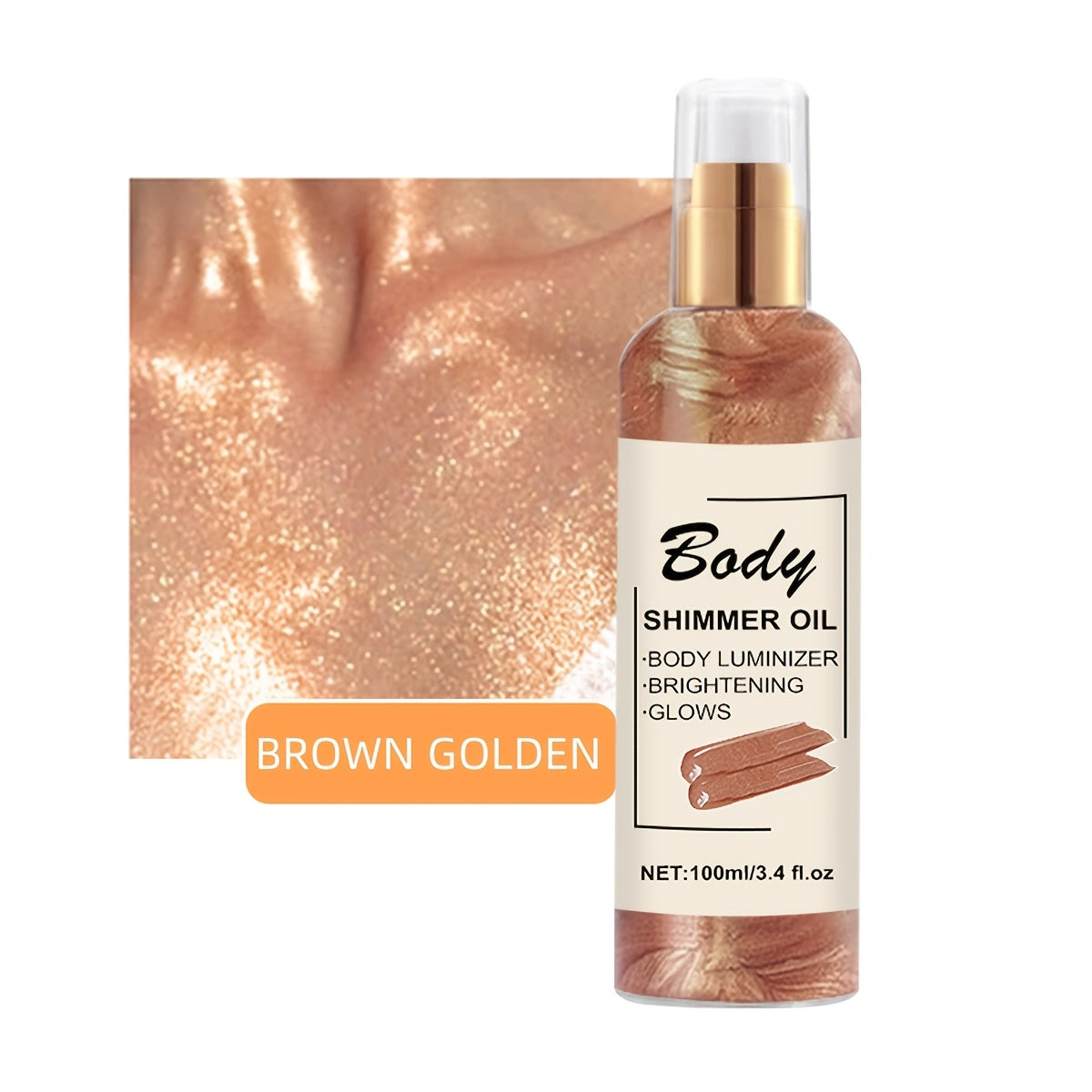 100ml Body Shimmer Oil with Golden Bronze Glow, Moisturizing and Illuminating, Suitable for All Skin Types