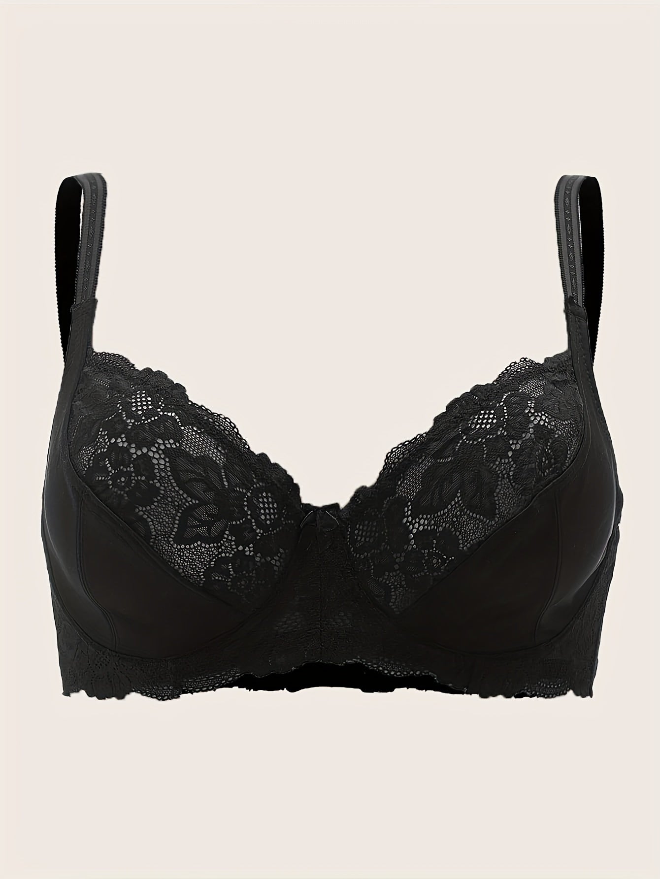 Elegant plus size bra with bow decor and contrast lace, underwired and non-padded.