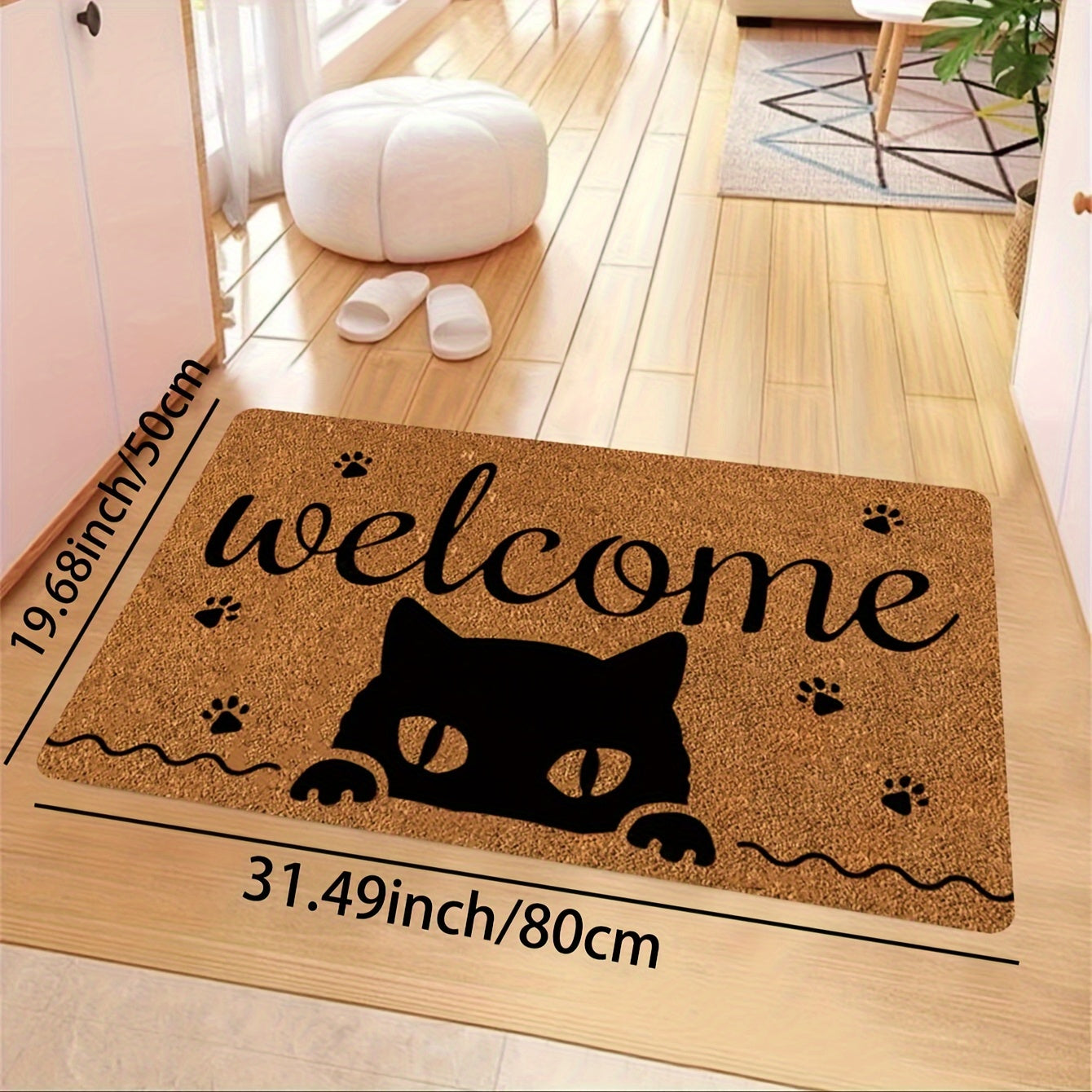 Creative Monogram Print Kitchen Mat featuring a Cute Kitten Paw Pattern, Anti-fatigue Bathroom Pad, Washable Area Rug, Perfect for Living Room Bedroom Entryway Home Decor. Great Indoors Room Supplies and Bedside Accessories. Ideal Spring Decor Gift.