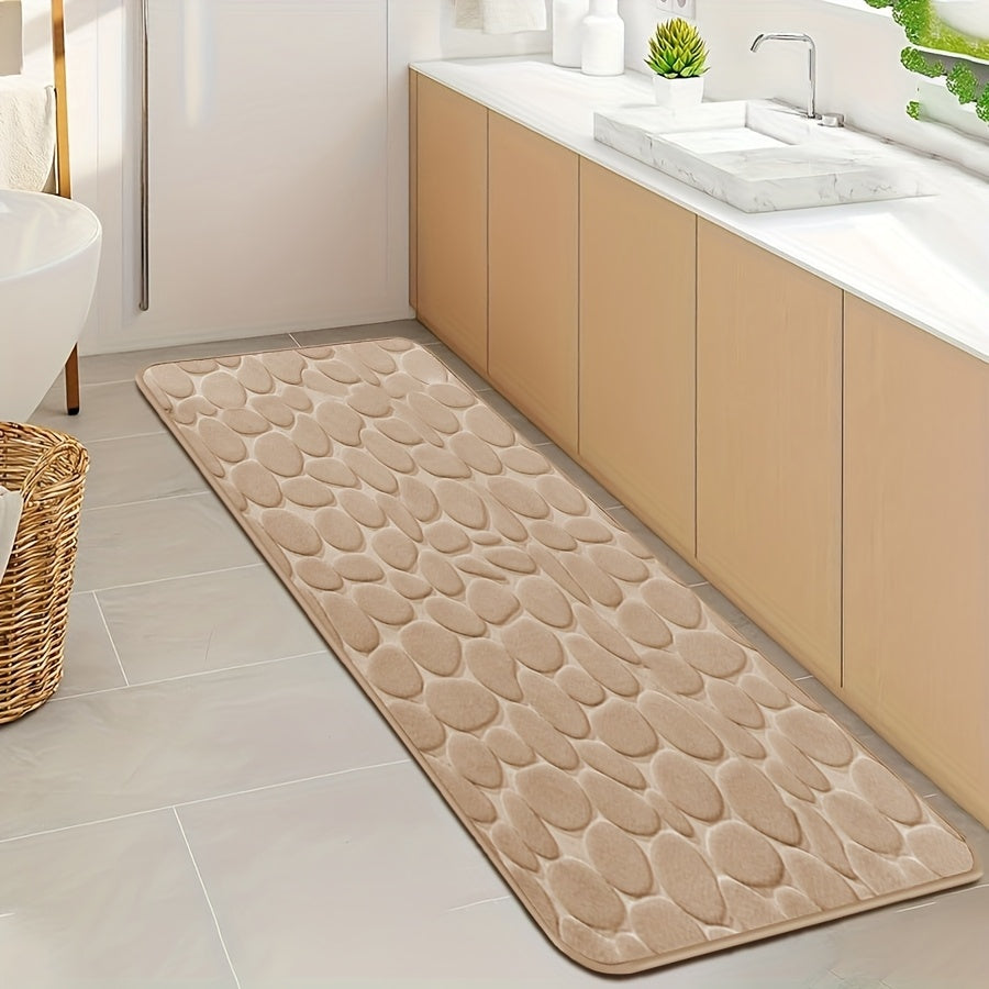 Quick-Dry Pebble Bath Mat, Thick Non-Slip Sponge Floor Mat for Bathroom, Machine Washable, Soft Coral Fleece - Ideal for Home Decor in Kitchen, Laundry Room, Bedroom, and Bathroom.