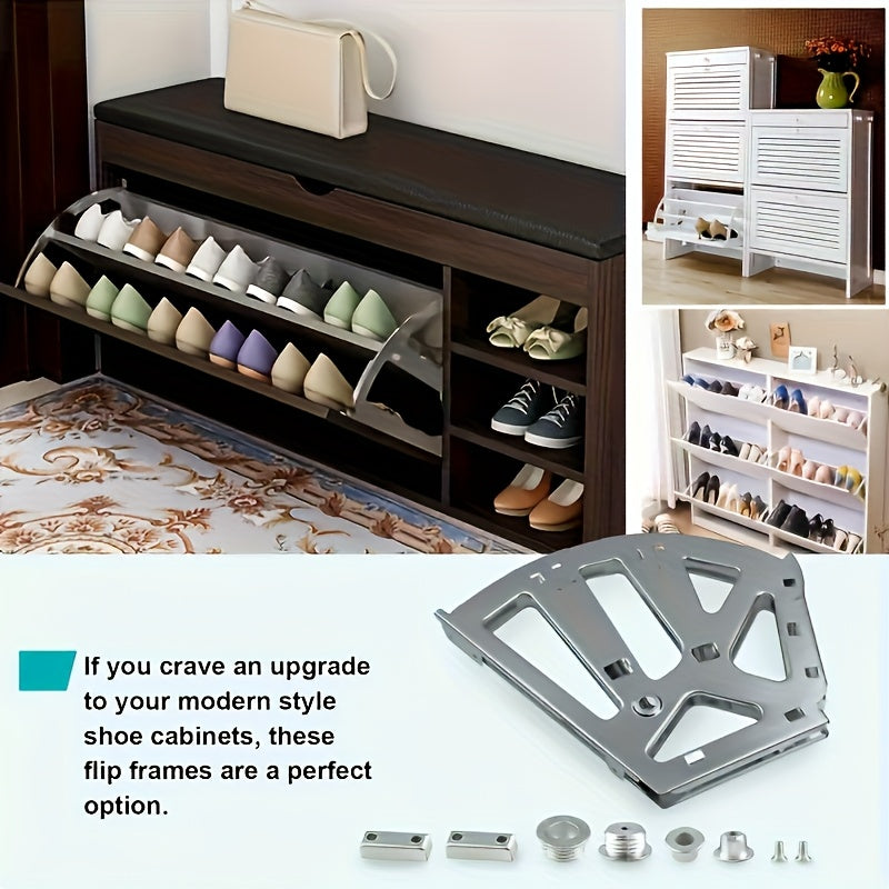 Modern Metal Shoe Rack Drawer Extender - 2-Pack, Brushed Finish, 3-Tier Flip Frame, Flush Mount Design, Lead-Free, Perfect for Entryway Storage, Home Decor, and Edge & Corner Protection