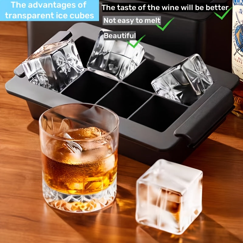 Create perfectly shaped ice cubes with the Silicone 8-Cube Ice Mold Tray. This transparent square ice maker tool is ideal for bars, parties, and cocktails. Easily release clear, old ice cubes for all your chilling needs.