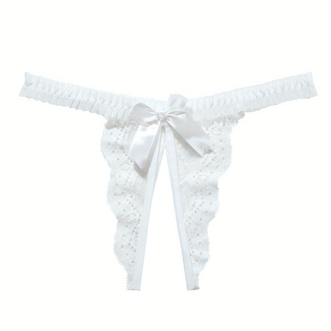 Stylish crotchless thongs featuring a solid bow decor and jacquard lace for a sexy and comfortable option in women's lingerie.