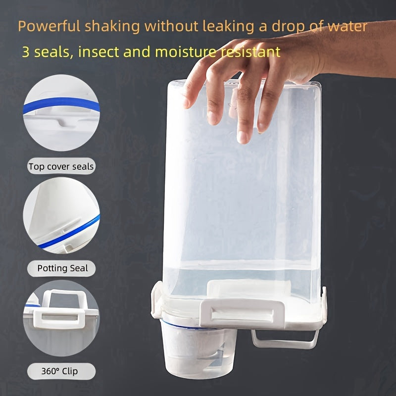 Rice Dispenser with Spout - Food-Grade Cereal Storage Container featuring Dual Seal Rings for Leak-Proof and Dustproof Storage. Equipped with a Portable Handle and Transparent Design with Measurement Scale for easy portion control. Freezer Safe Plastic