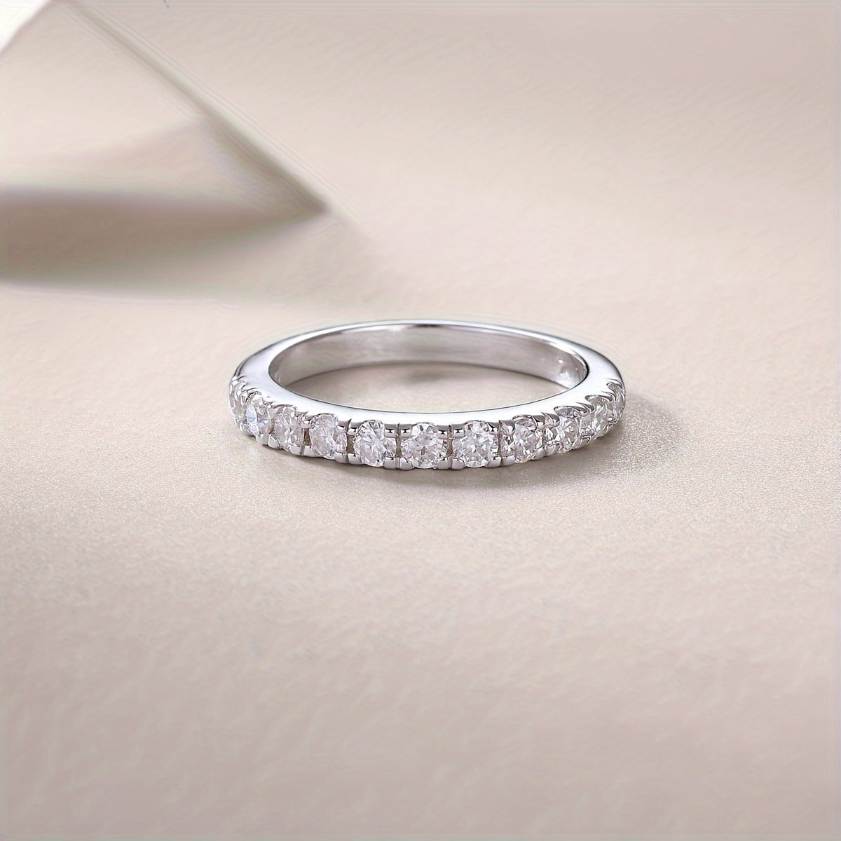 Elegant Moissanite Thin Band Ring in 925 Sterling Silver, Shiny and Iced Out, with Gift Box