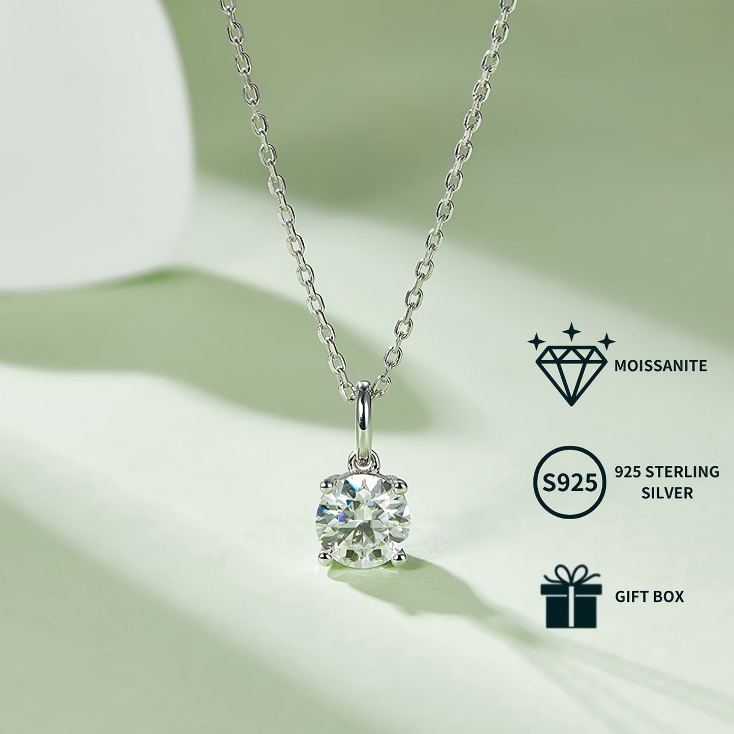 Stylish Moissanite Jewelry Set for Women - Featuring a 1.0CT/2.0CT Pendant Necklace & Stud Earrings, Beautifully White Gold Plated S925 Silver, Ideal for Engagement, Wedding, or Special Occasions. Comes with a Luxurious Gift Box, Perfect for Gifting at