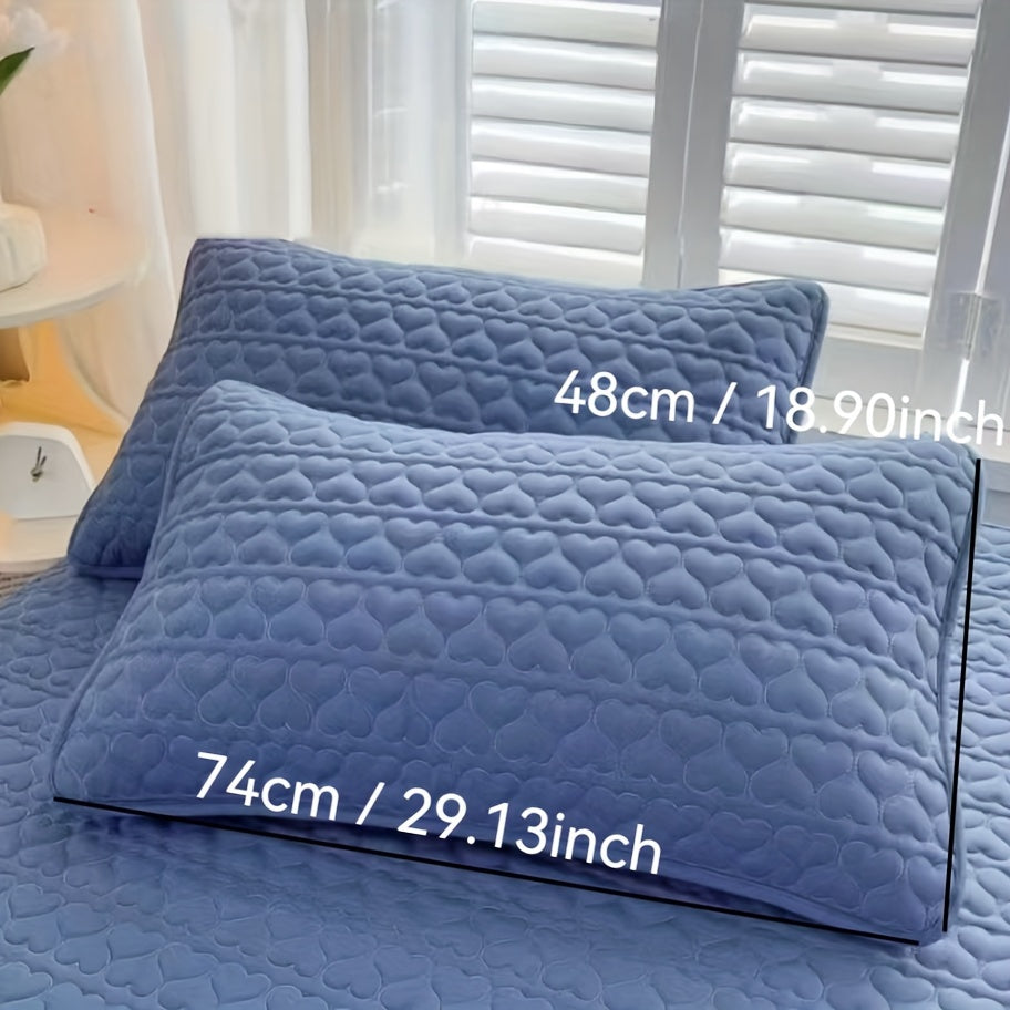 2 Light Blue Quilted Pillow Covers - Ideal for Travel & Camping, Envelope Closure, Easy Care, No Fade, Polyester Fiber Fill.