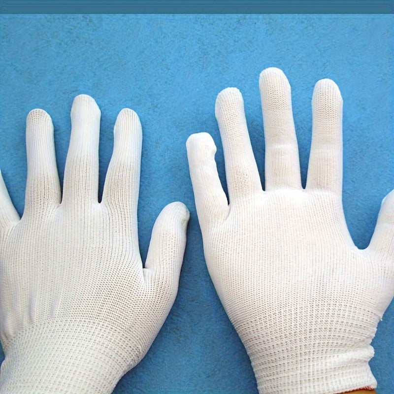 White Ultra-Thin Nylon Knit Gloves - Set of 12 - Perfect for Dusting, Precision Work, and Packing - Ideal for Home Cleaning