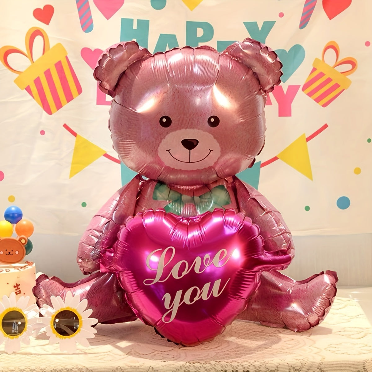 27-inch Valentine's Day teddy bear and heart balloon made of mixed color aluminum film, suitable for various events and ages 14+