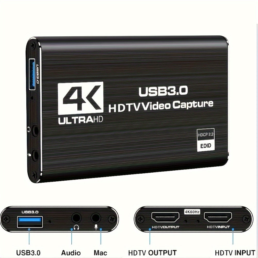 4K USB 3.0 HD Video Capture Card for recording 1080P 60fps video, perfect for live game capture using Obs.