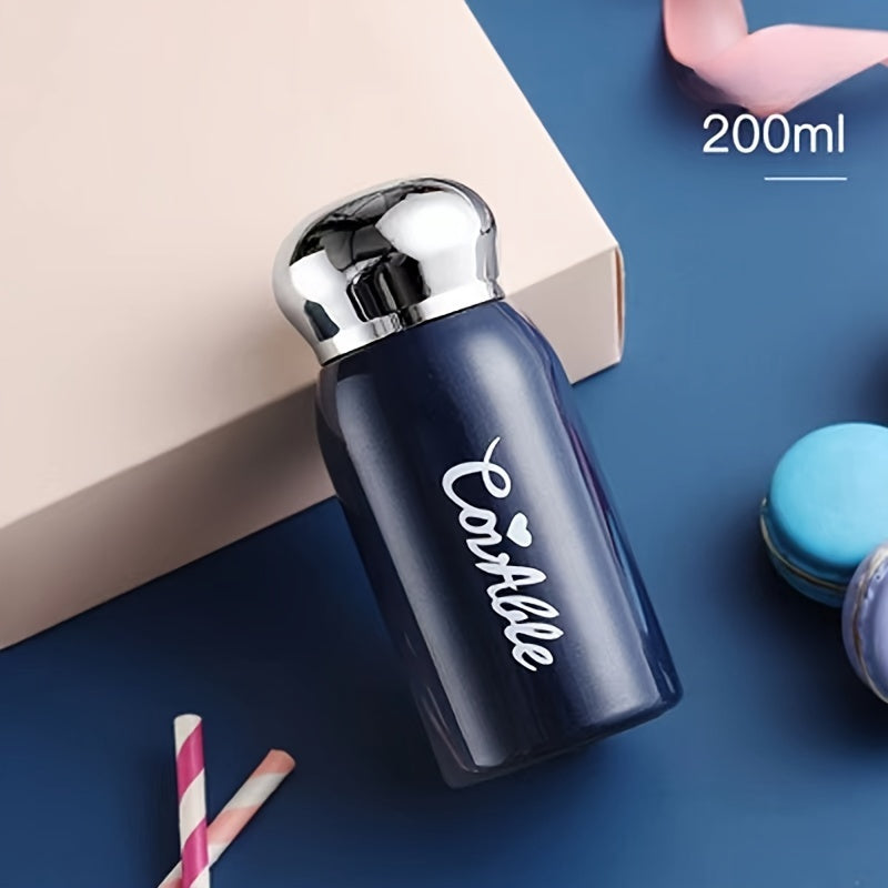 Small stainless steel vacuum flask with electroplated lid for on-the-go hydration. Ideal for students.