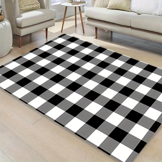 Stylish Black and White Buffalo Plaid Rug - 8mm Thickness, Easy to Clean in the Washing Machine, Ideal for Enhancing the Decor of Living Room, Dining Room, Bedroom, and Bathroom