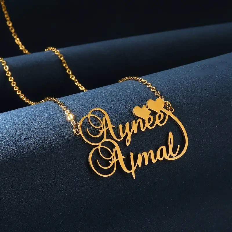 Stylish Stainless Steel Couple's Love Jewelry - Personalized Double Name Pendant Necklaces, Ideal for Everyday Wear and Valentine's Day, Romantic Gift for Her, Women's Fashion Accessory