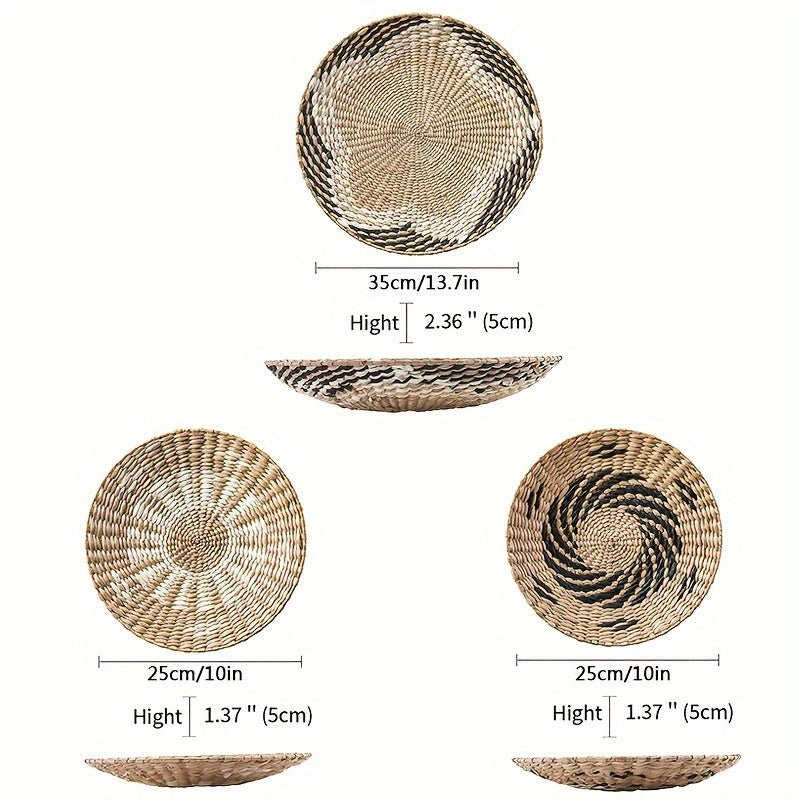 Набор из 3-х ручных богемных корзин из тростника для стен, деревенский фермерский подвесной декор для гостиной и спальни