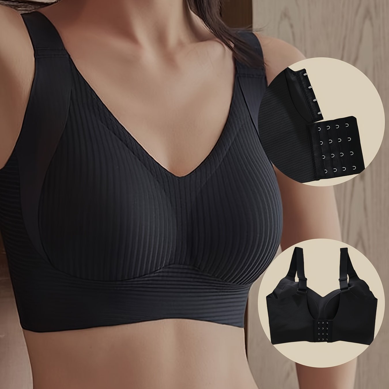 Elegant seamless wireless bralette with soft support and wide straps for comfortable daily wear.