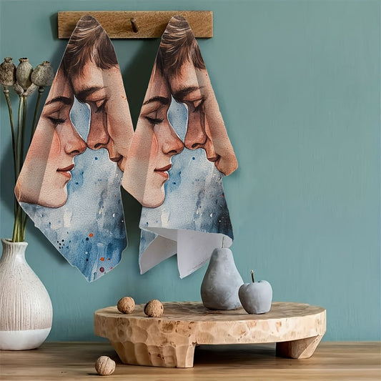 Get 2 Ultra Soft Kitchen Towels with Watercolor "Their Eyes Met and the World Fell Away" Design. These highly absorbent and machine washable dish hand towels measure 40.64x60.96 cm. Perfect for holiday decor and dish towels.