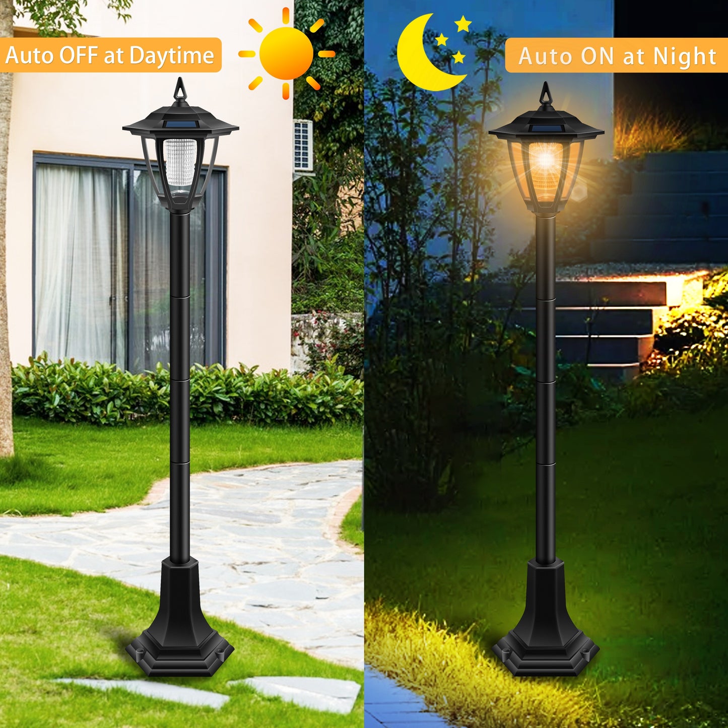 1-2 outdoor solar lights suitable for garden, landscape, path, courtyard, driveway, and sidewalk decoration.