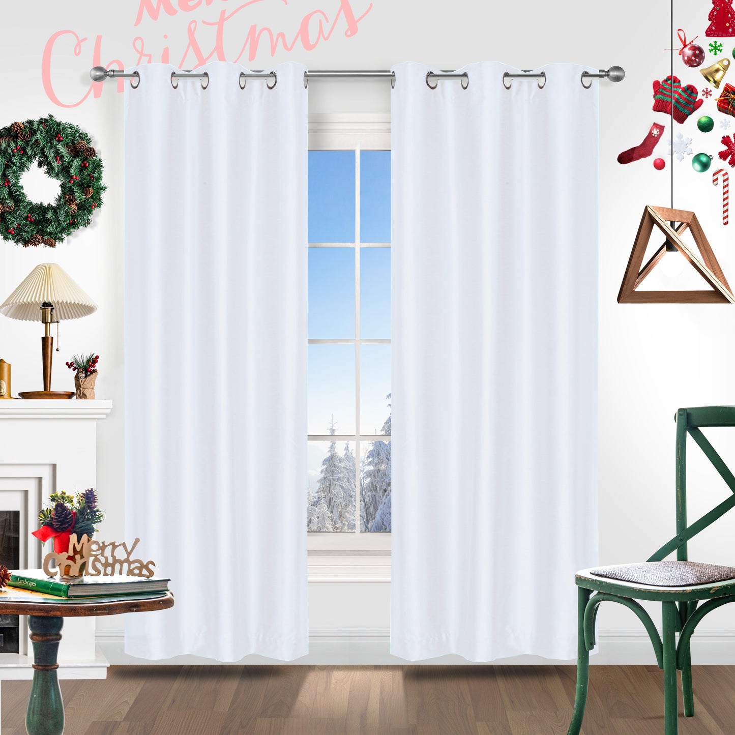 Add a festive touch to your space with 2 pieces of red Christmas curtains. These curtains are made of faux silk with a grommet top design, providing both style and functionality. Perfect for living rooms, bedrooms, offices, kitchens, and studies, these