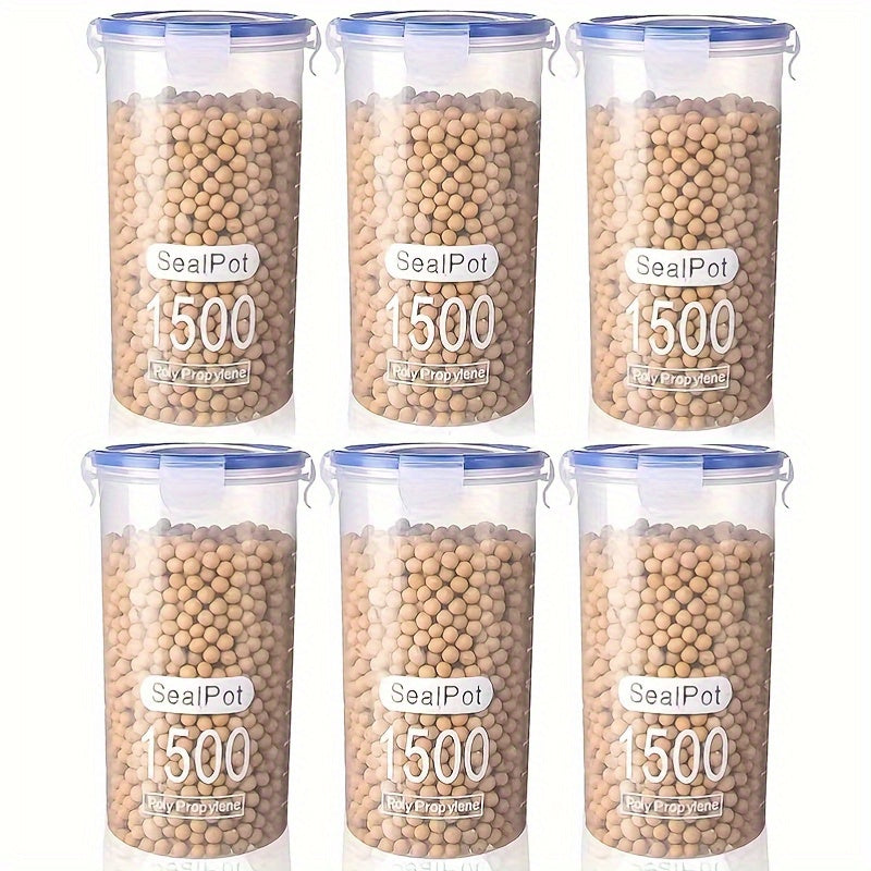 Set of 6 SealPot Round Plastic Food Storage Containers with Latch Lids - Microwave Safe, BPA-Free Canisters for Grains, Oil Capacity, No Electricity Required