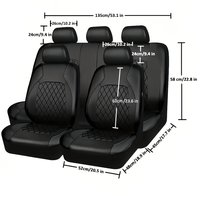 Luxury 5-seater car seat covers with diamond stitching, sponge padding, airbag compatibility, and easy installation for SUVs, cars, and trucks.