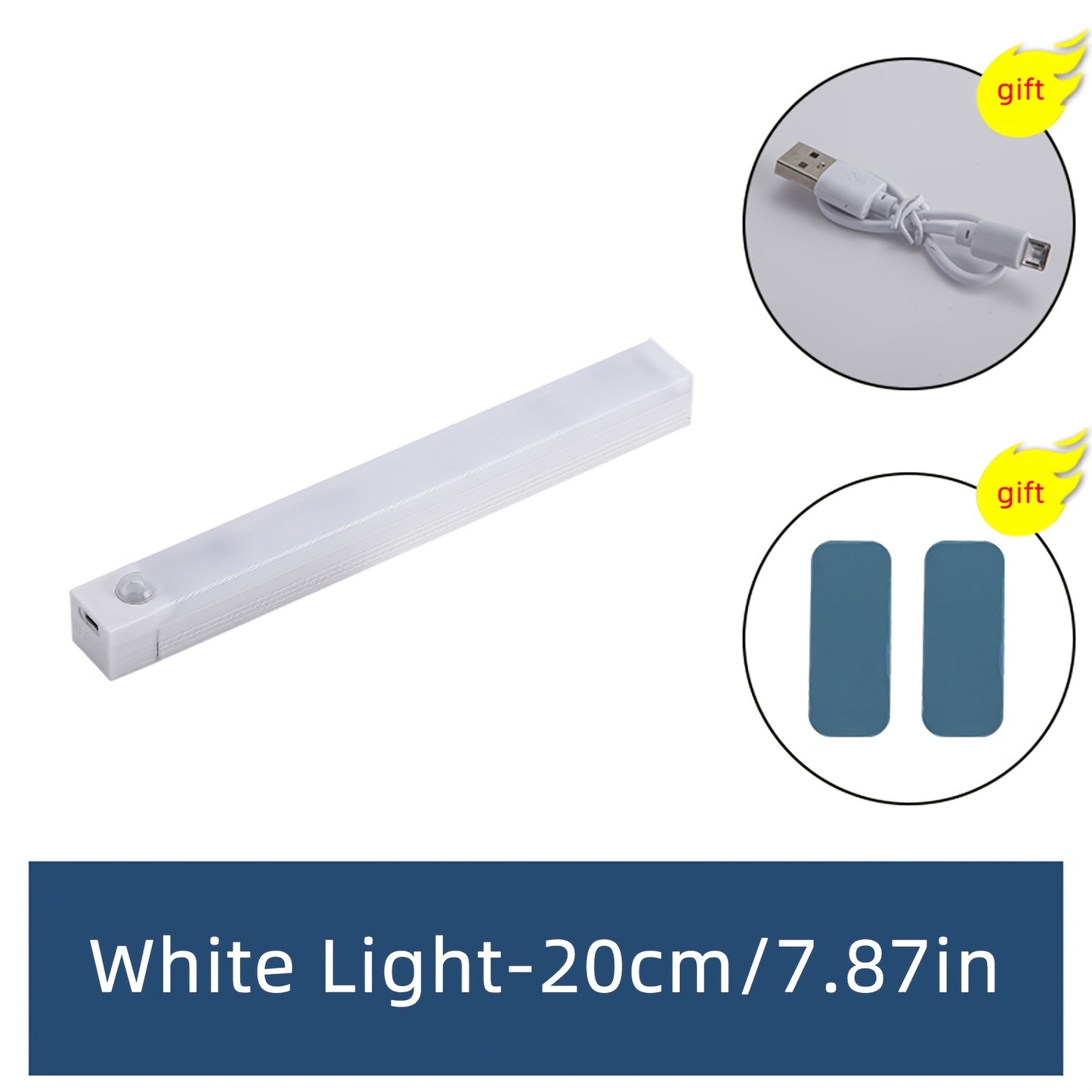 Wireless LED motion sensor light in multiple sizes, ideal for various rooms and spaces, USB rechargeable