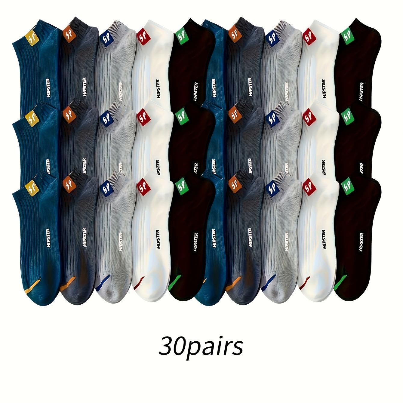 5/10/15/20/30 pairs of fashionable "SP" printed crew socks, comfortable and breathable for men, women, and teenagers. Ideal for outdoor and indoor wear.