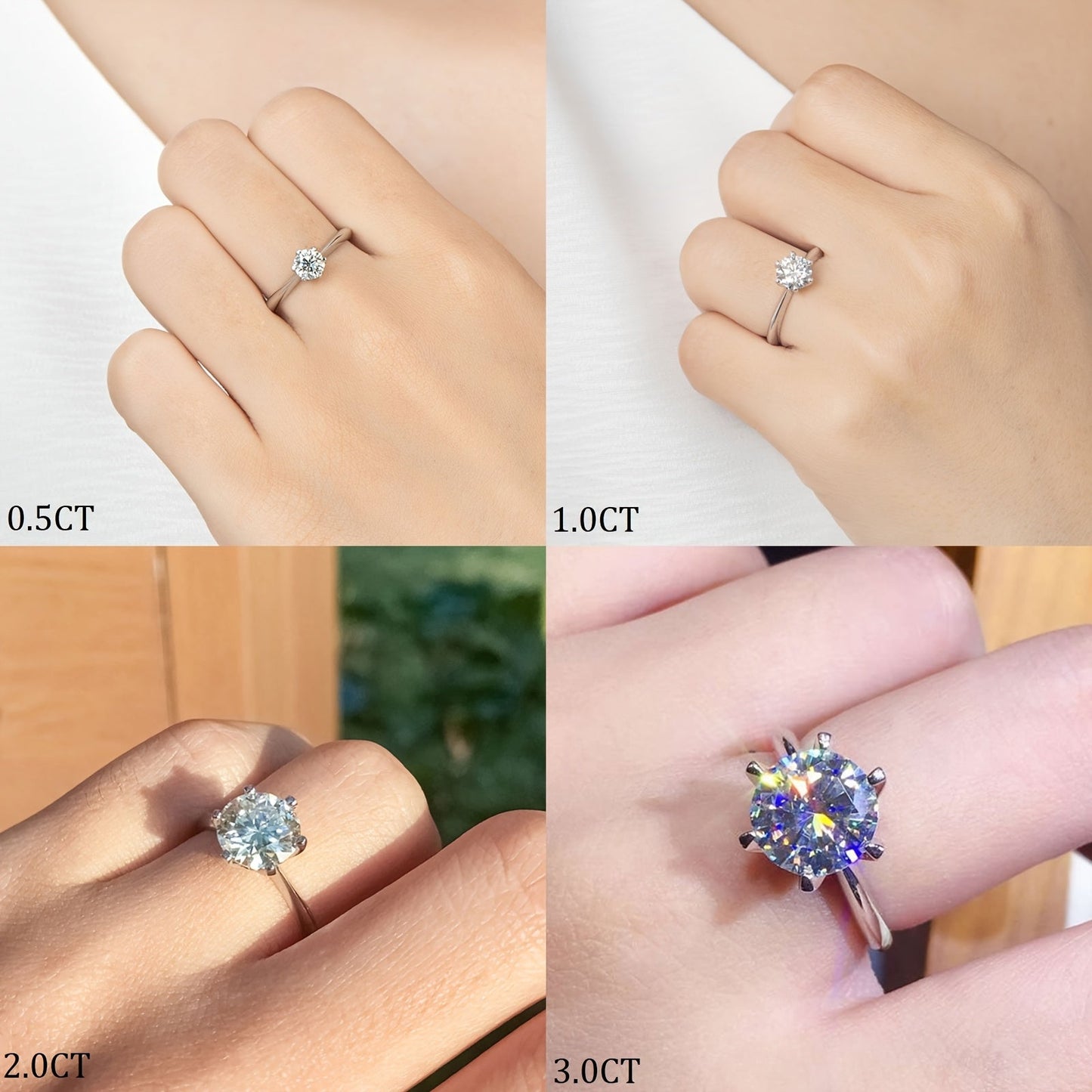 Moissanite Solitaire Engagement Ring for Women - Available in Various Sizes - Brilliant Round Cut White Golden Stone - Classic Six-Prong Setting in 925 Sterling Silver - Perfect Anniversary or Wedding Gift for Her