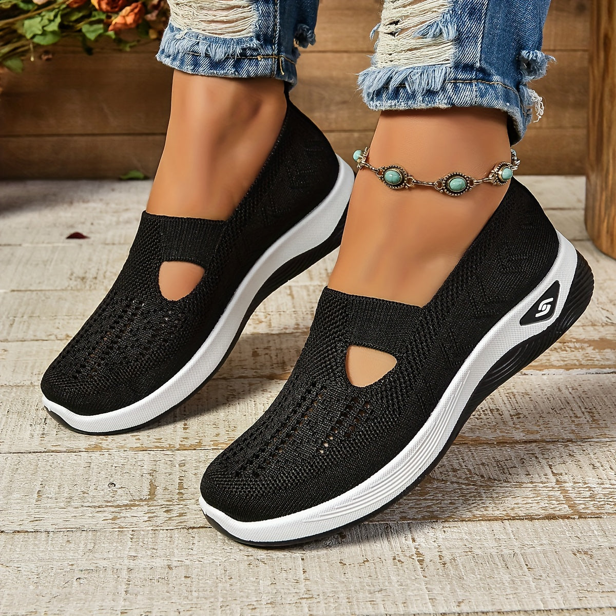 Breathable knit sneakers with PVC sole for year-round comfort.