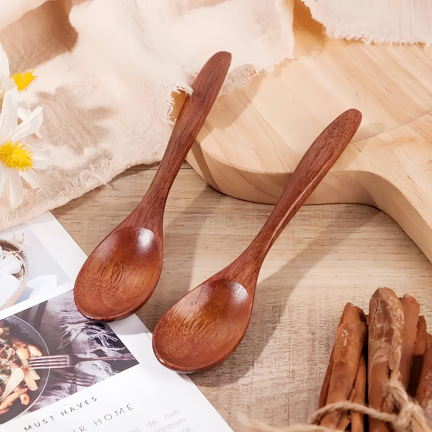 Handcrafted Japanese Solid Wood Spoon - Ideal for Various Uses such as Soup, Porridge, Coffee, Honey, and Desserts - Smooth and Polished Finish - Perfect for Home Cooking