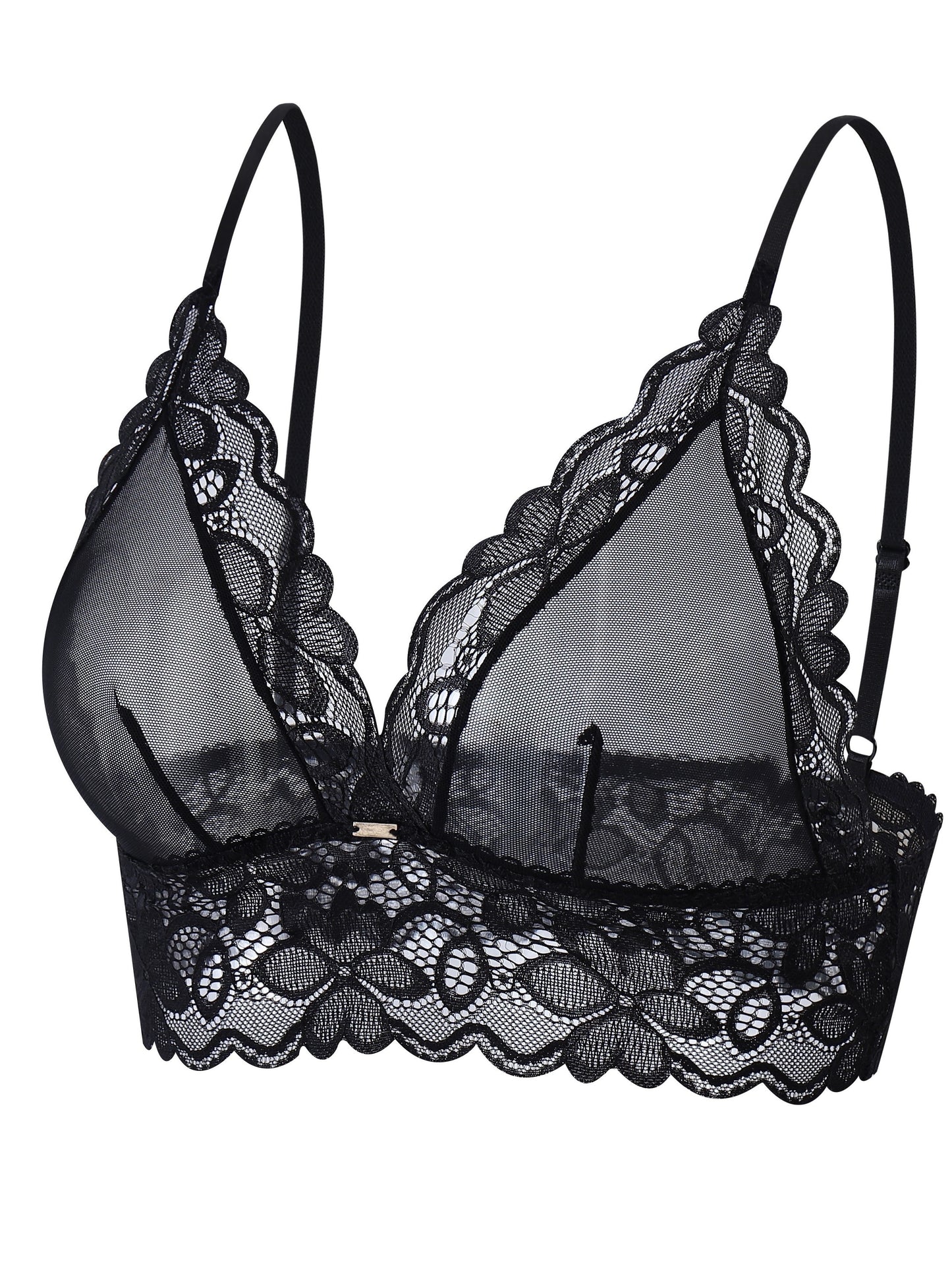 Breathable floral lace unlined bra with scallop trim, women's lingerie.