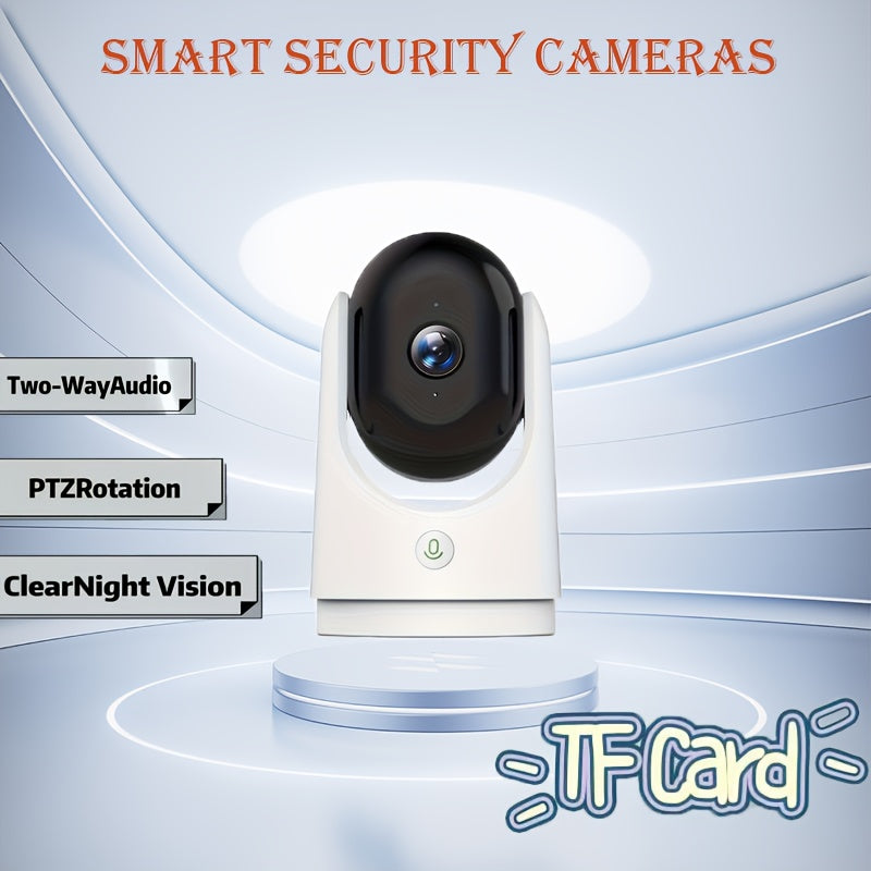 A single smart security camera featuring clear night vision, two-way audio, and motion detection. Includes PTZ rotation for flexible monitoring, effortless setup, and compatibility with smartphones, cloud and SD card storage. Does not require batteries