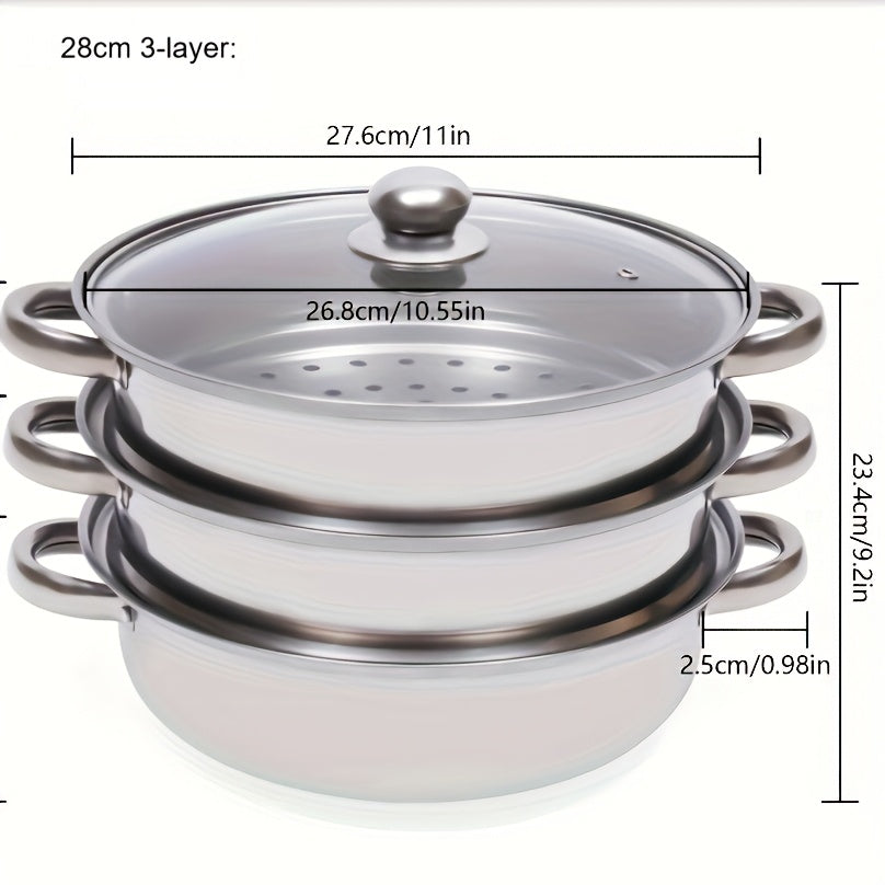 3/5 Layer Stainless Steel Steamer & Soup Pot Set - Suitable for Gas & Induction Cooking, Versatile for 3-10 People