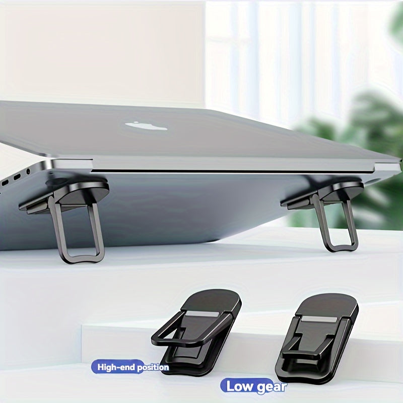 Adjustable notebook holder with folding portable base and heightening stand.