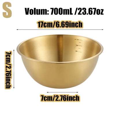 Set of 3 stainless steel salad bowls with measuring marks, various sizes - 700ml, 1200ml, 3000ml