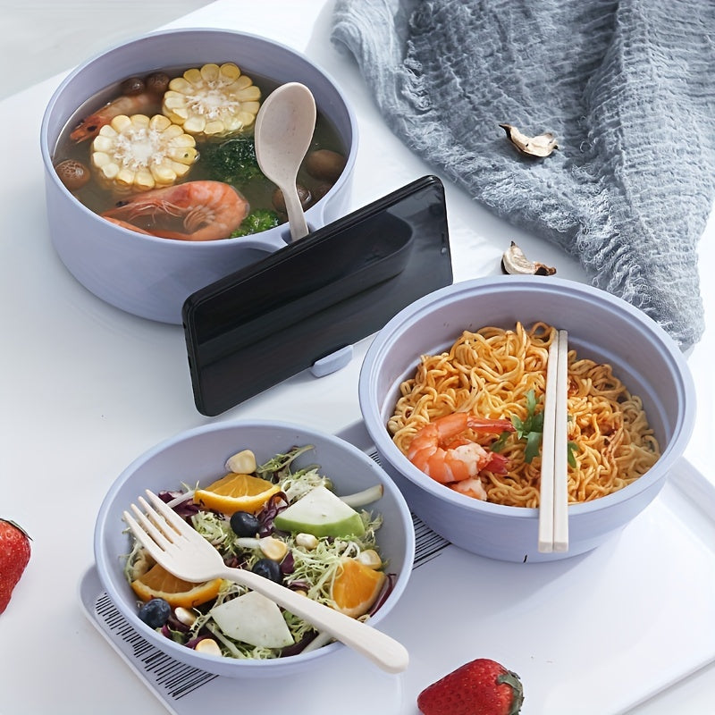 Microwave-safe Ramen Cooker Set with Handle, 820ml - Includes Spoon, Chopsticks, Fork - Great for Dorms & Apartments