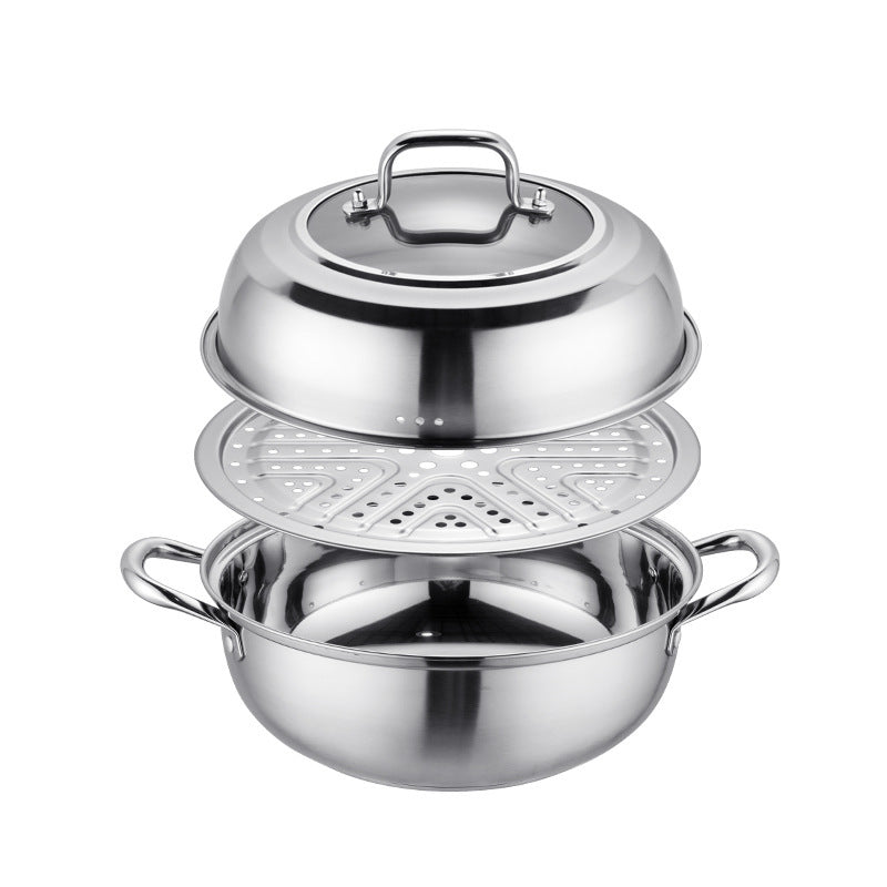 Stainless Steel Multi-Purpose Steamer Pot with Steaming Tray, 12-Inch, Compatible with Steam and Boil, Suitable for Use on Any Stovetop