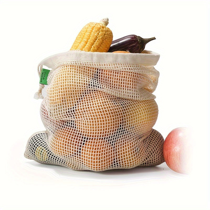 Square Organic Fruit & Vegetable Storage Bag with Drawstring Closure - 1 Piece Reusable Mesh Shopping Bag for Kitchen and Dining