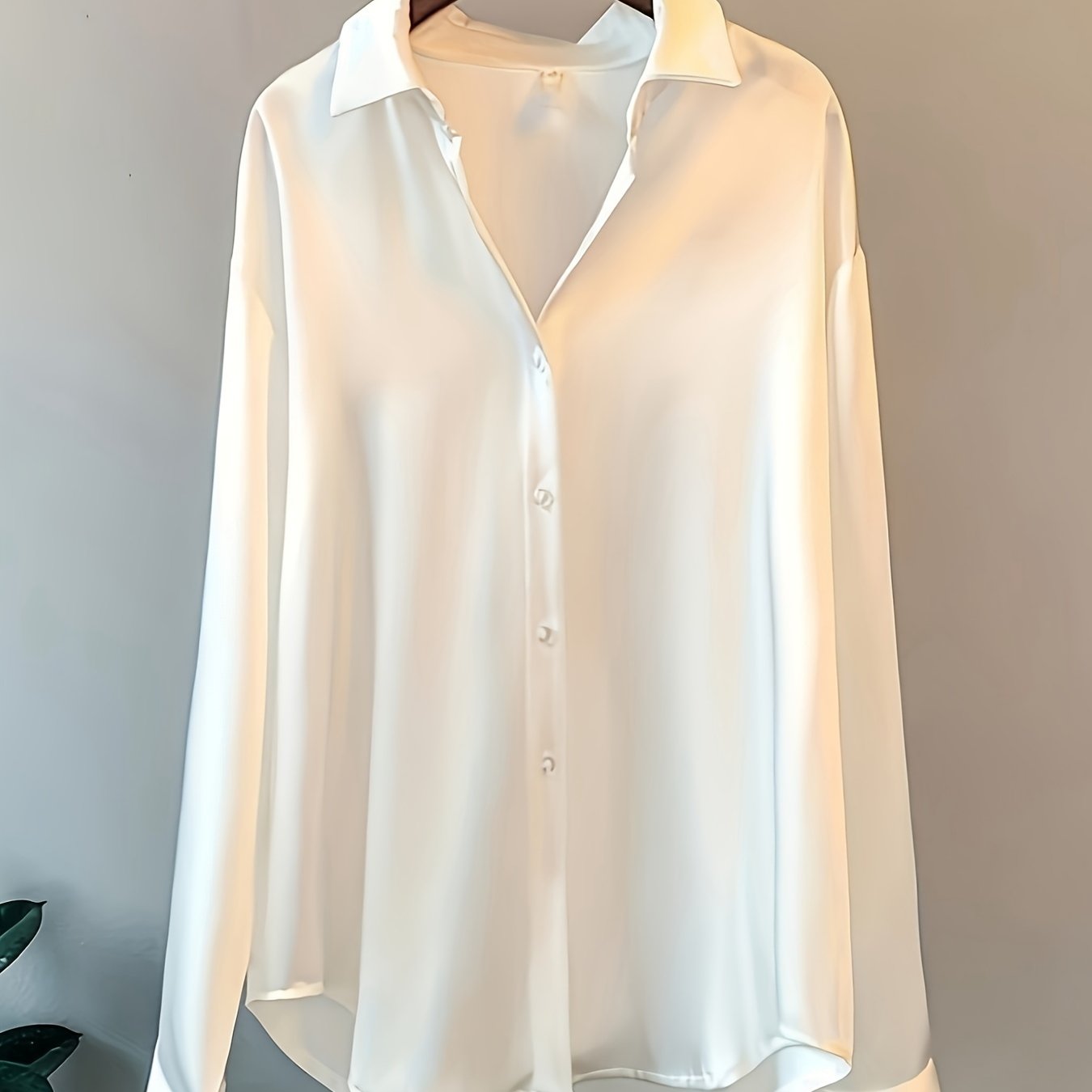 Long sleeve button-up shirt for plus size women, perfect for casual office wear in autumn. Elegant acetate fiber blouse for office ladies.