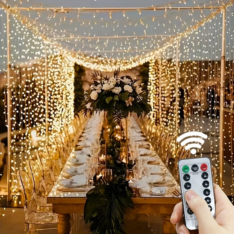 USB-powered LED curtain lights with remote control - ideal for festive occasions like Christmas, weddings, birthdays, and holiday decorations.