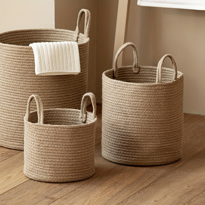 Rectangular Woven Jute Fabric Laundry Basket with Handles - Stylish Storage Hamper for Clothes, Toys, and Blankets - Ideal for Bathroom Organization