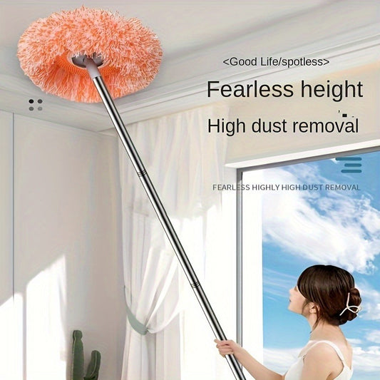 Extendable Ceiling Mop with Soft, Rotating Microfiber Head - Effortlessly removes dust & dirt from various surfaces without batteries. Ideal for multiple rooms in the house.