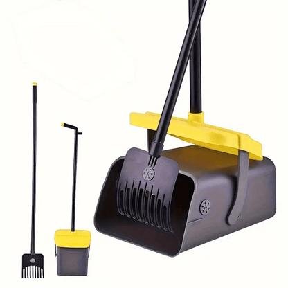 The 5spc Pet Poop Scoop Set comes with a rake and rotating trash can, perfect for small and medium dogs. This heavy-duty scoop easily cleans grass, dirt, and gravel in your outdoor yard. Optional aromatherapy trash bags and dispenser are also available